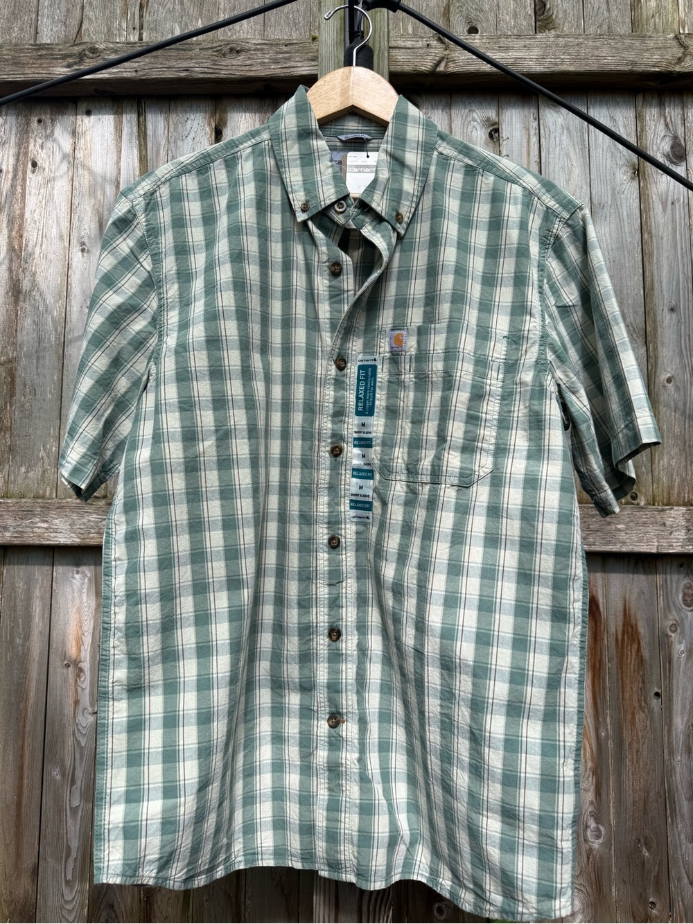 Carhartt Men’s Cotton Green Plaid Short-Sleeve Button-Down Shirt NWT Gorpcore